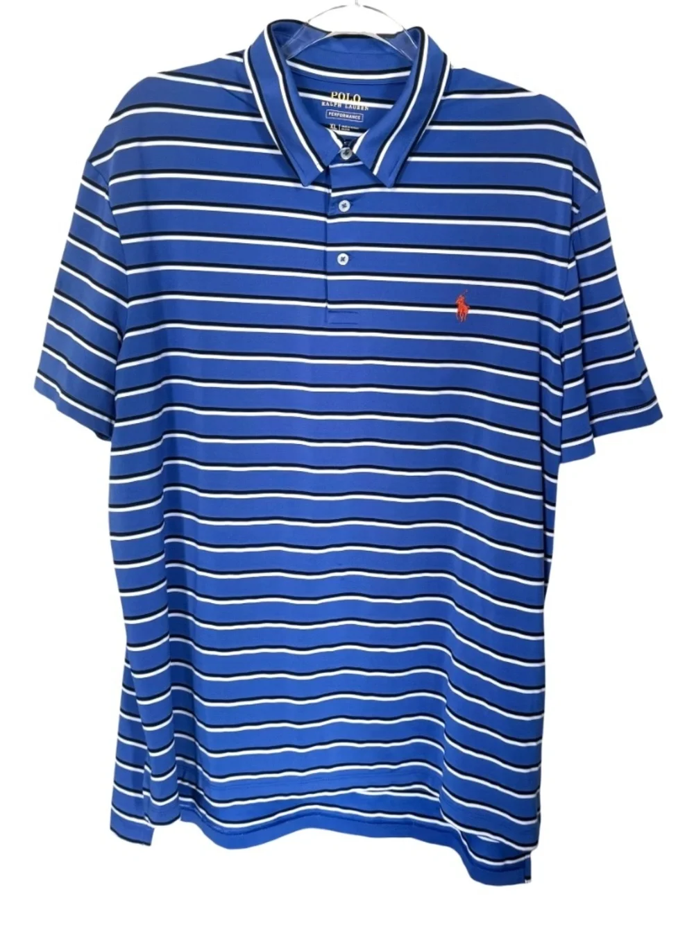 Polo Ralph Lauren Performance Blue w/Black White Stripe Polo Shirt XL Mens